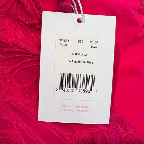 New Andie The Amalfi One Piece Lava Pink textured swimsuit adjustable straps L - Picture 13 of 13